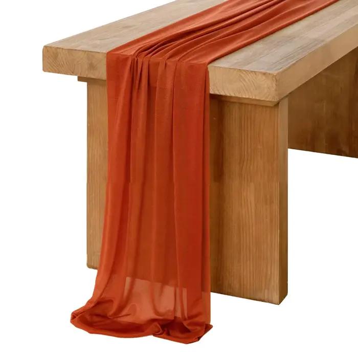 Chemin de Table fin en mousseline de soie Beige, réglage de Table, semi-transparent, pour salle à ma