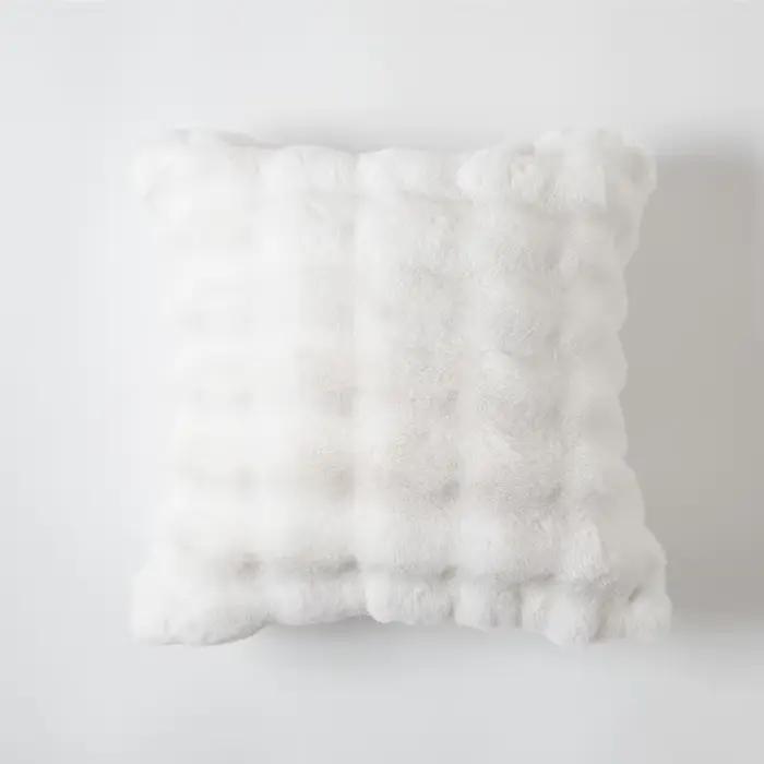Housse de coussin en peluche épaisse 18x18, taie d'oreiller décorative douce crème pour canapé, cham