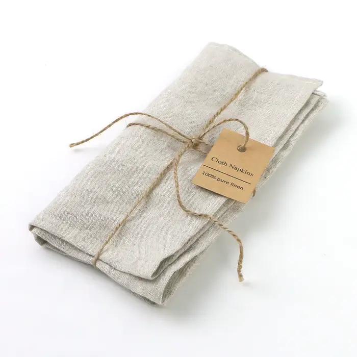 Serviettes en lin pur 40x40cm, 4 pièces, tissus doux et confortables, accessoires de cuisine réutili