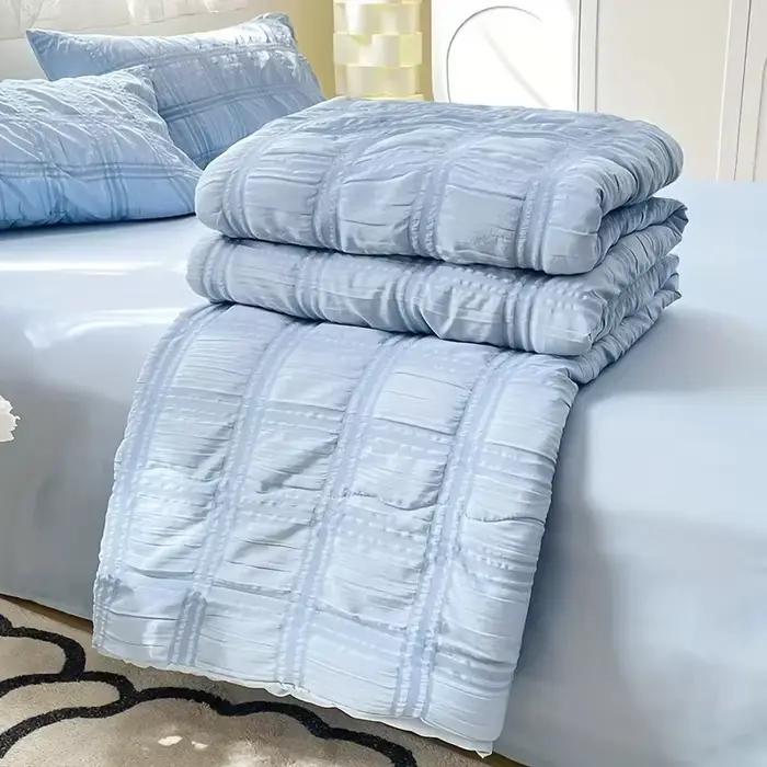 Parure de lit complète en seersucker doux et respirant pour chambre intérieure, toutes saisons, pour