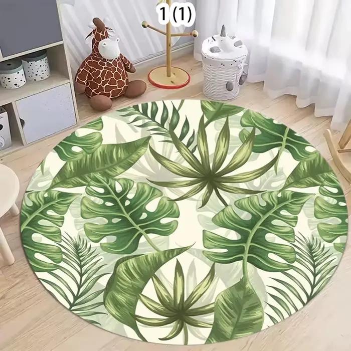 Tapis rond à feuillage tropical, motif feuille de palmier Monstera, tapis décoratif antidérapant, ta