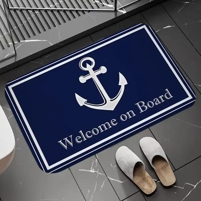 Tapis de bain Chic ancre nautique bateau bleu marine rayures tapis de sol de salle de bain lavable a