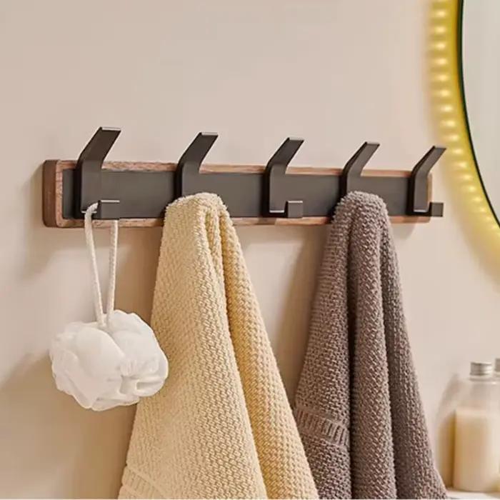 BAKALA-crochet mural en bois noir, porte-manteau suspendu pour salle de bain, cuisine, chambre à cou