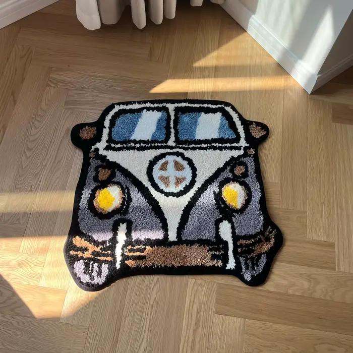 LAKEA-Tapis Tuftés de Bus de Dessin Animé, Carpent Faite à la Main, Décoration de Chambre, Kawaii Le