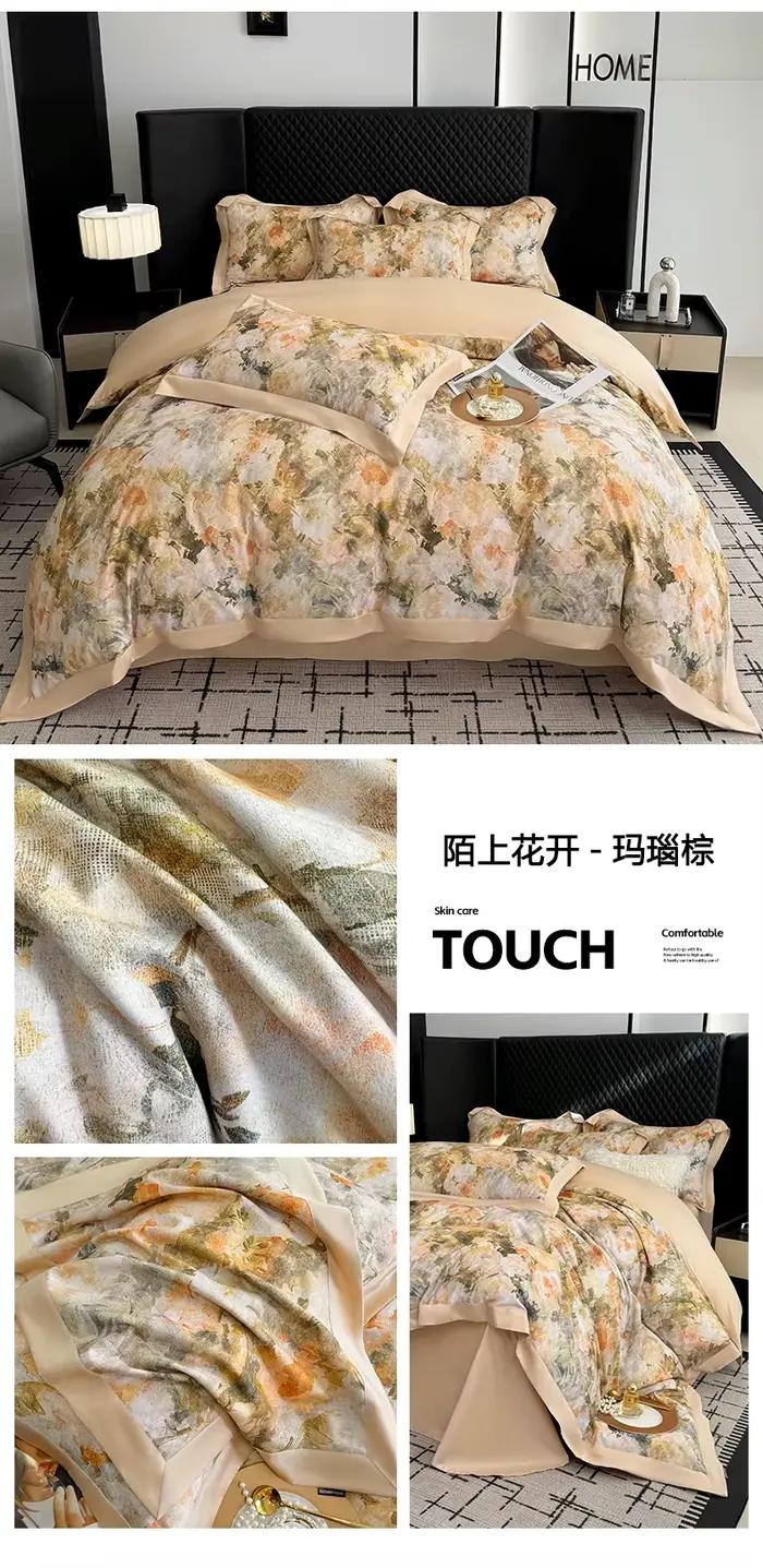 Parure de lit 100% coton égyptien imprimé Floral, 4 pièces, housse de couette, drap plat/contenu, ta