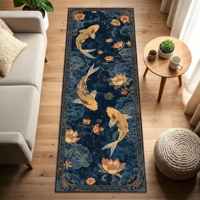 Tapis de sol à motif de poisson Koi oriental, décoration de la maison, style chinois moderne, tapis 