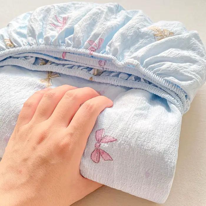 Drap-housse en coton lavé avec bandes élastiques, housse de matelas réglable et antidérapante, en pu