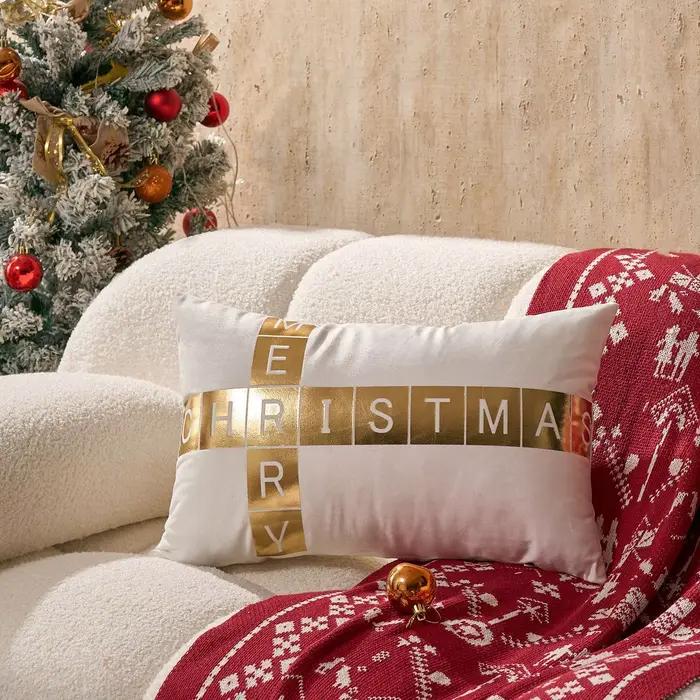 Housse de coussin lombaire de noël, 2 pièces, 30x50cm, feuille d'or, joyeux noël, luxe, velours, pou