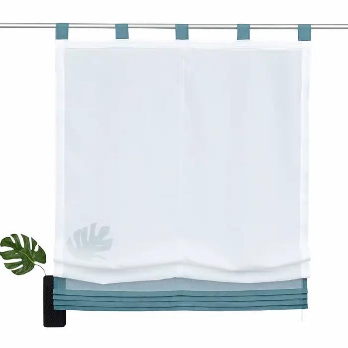 Rideau de cuisine en tulle romain pour fenêtre et balcon, drapé transparent, couleur unie, couture d