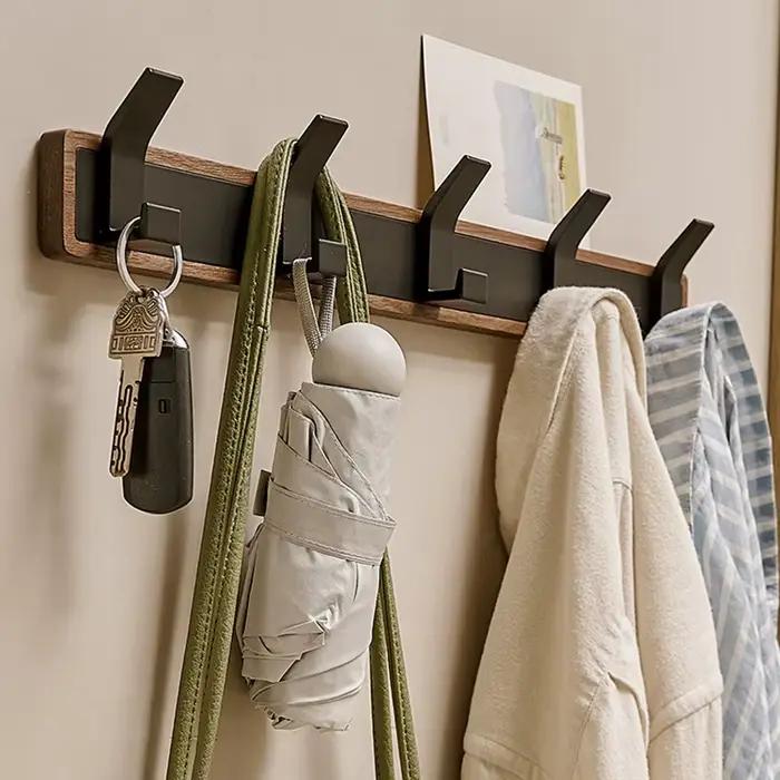 BAKALA-crochet mural en bois noir, porte-manteau suspendu pour salle de bain, cuisine, chambre à cou