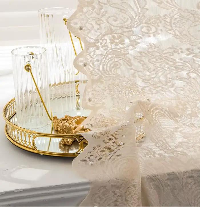 Voilage en dentelle beige perlée de style français, rideau décoratif de style princesse, rideau à tr