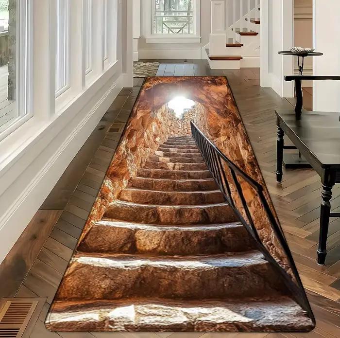 Tapis antidérapant 3D effet pierre, 1 pièce, pour couloir, entrée, salle de bain, salon, chambre, cu