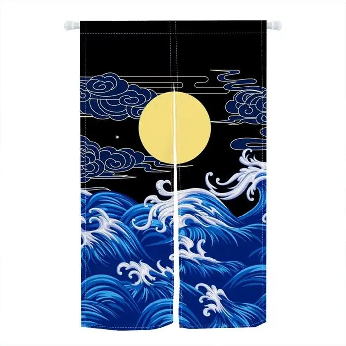 VIKAMA Motif de rideau de porte de style japonais : grue et vagues florales, décoration d'intérieur 
