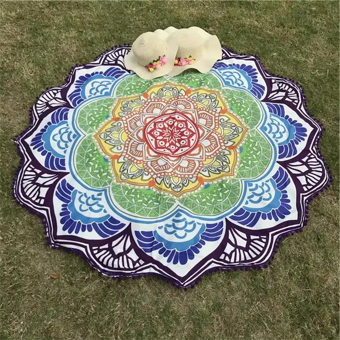 Serviette de plage en microfibre à franges, tapisserie indienne Mandala, imprimé lotus, couverture d