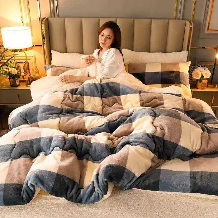 Literie d'hiver épaisse couette couverture épaissie chaude flanelle polaire couette pour les nuits f