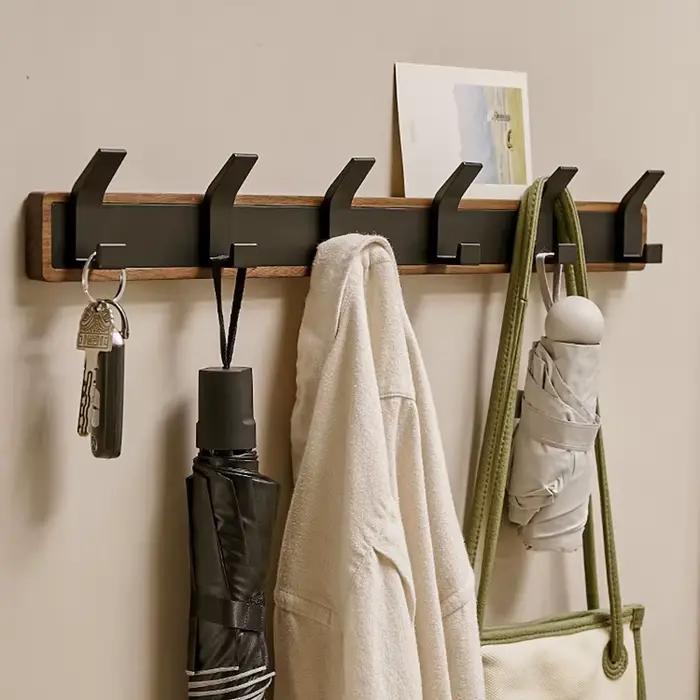 BAKALA-crochet mural en bois noir, porte-manteau suspendu pour salle de bain, cuisine, chambre à cou
