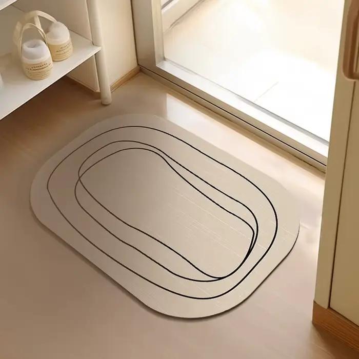 Tapis de bain en boue à motifs géométriques, antidérapant, support en caoutchouc de diatomée, ovale 