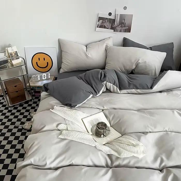 Ensemble de housse de couette en coton lavé, ensembles de literie noirs pour chambre d'hôtel, housse