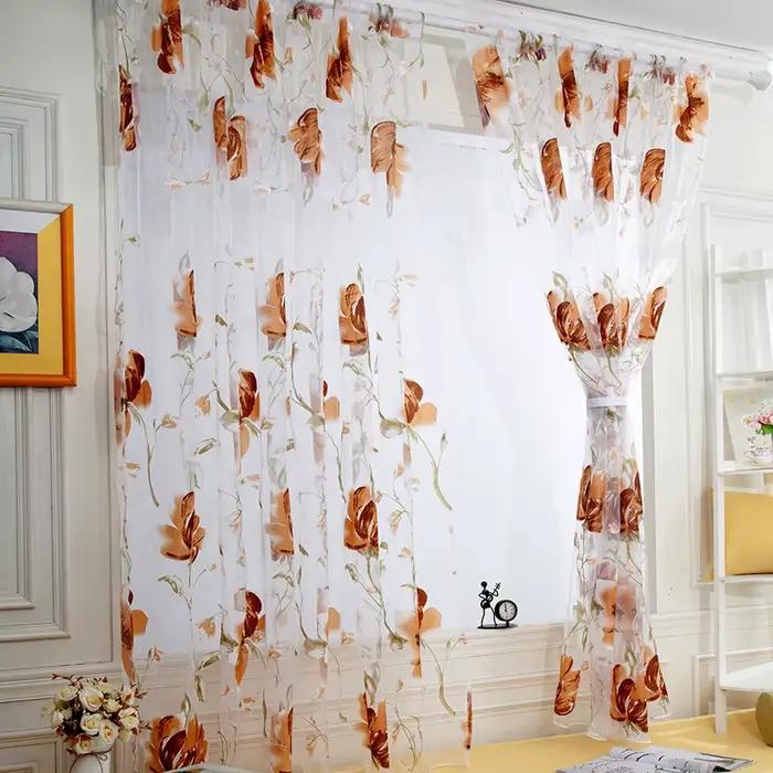 Rideaux en Tulle à fleurs pour salon, transparents blancs, pour porte de chambre à coucher, courts, 