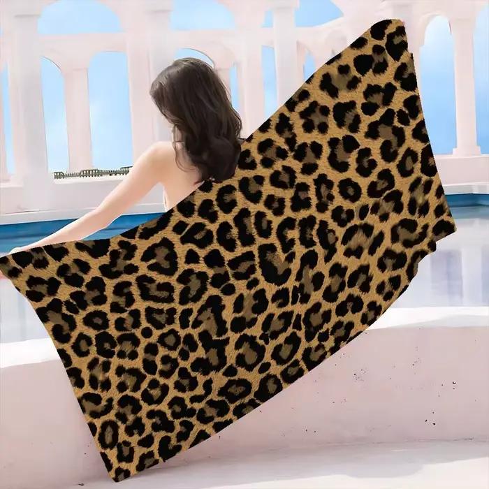 Serviette de plage et de bain à imprimé léopard, serviette douce et absorbante, cadeaux pour enfants