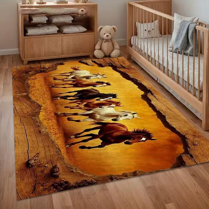Tapis de sol vintage Western motif herbe de chevaux, antidérapant et doux, pour salon, chambre, entr
