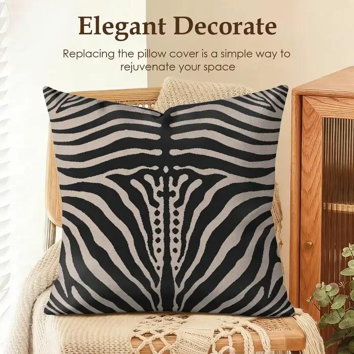Housse de coussin à rayures zébrées, en lin biologique, pour l'été, pour canapé, impression double f
