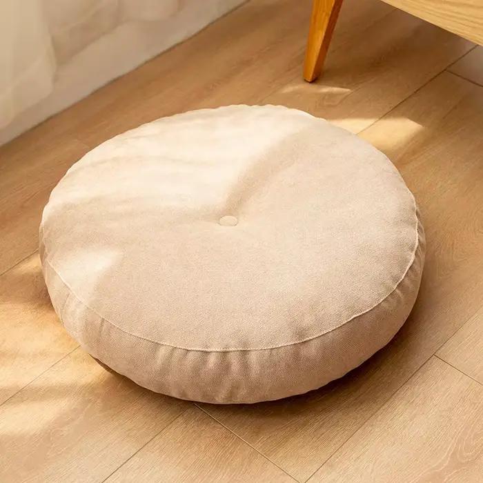 Coussin de sol épais pour méditation, style japonais simple, futon rond en coton et lin, coussins de