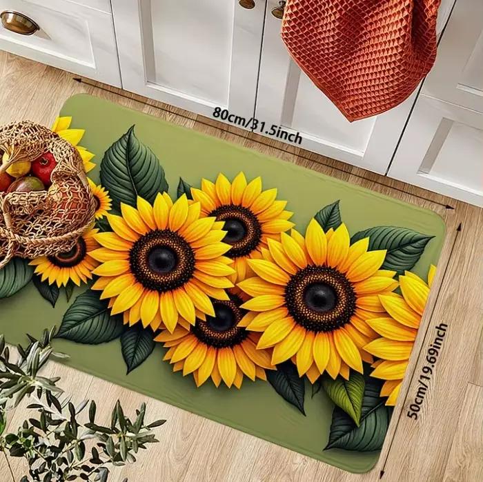 Tapis vintage Boho à fleurs de tournesol, antidérapant, lavable, pour cuisine, salle de bain, entrée