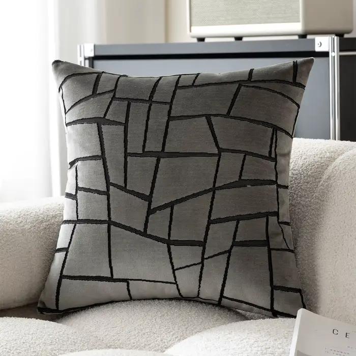 Housse de coussin moderne unie à blocs irréguliers en velours coupé de luxe pour canapé, style vinta