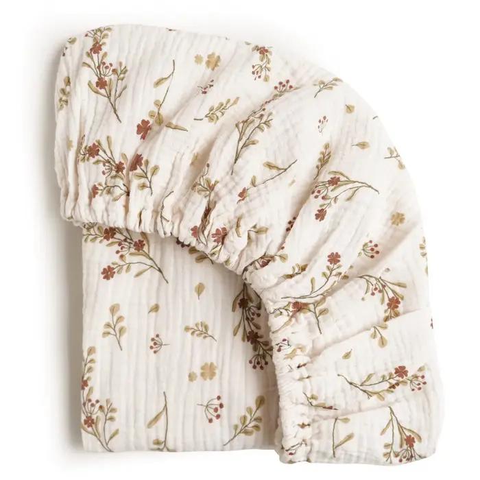 Drap-housse en coton mousseline doux et respirant pour bébé, motif floral, 71x135CM, drap plat unive