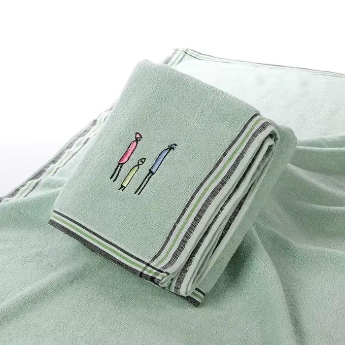 Grande serviette de bain épaisse 100% coton, 70x140cm, motif familial brodé, tapis de douche absorba
