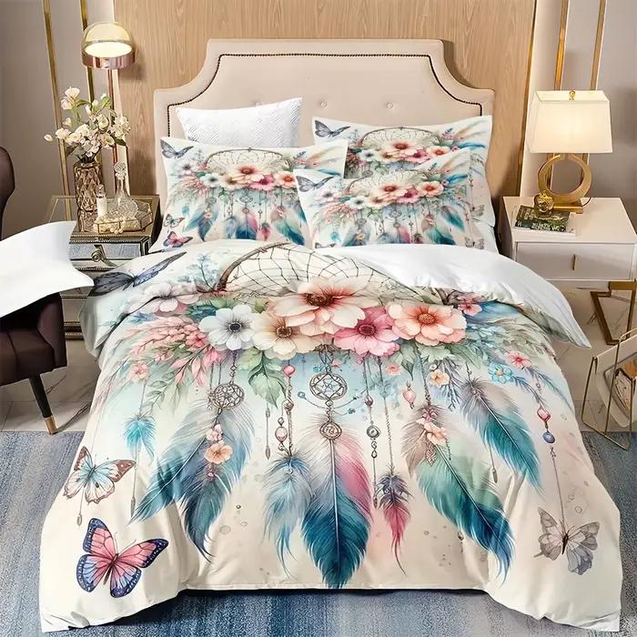 Parure de lit attrape-rêves florale, ensemble de housse de couette imprimée en 3D, doux, simple, Dou