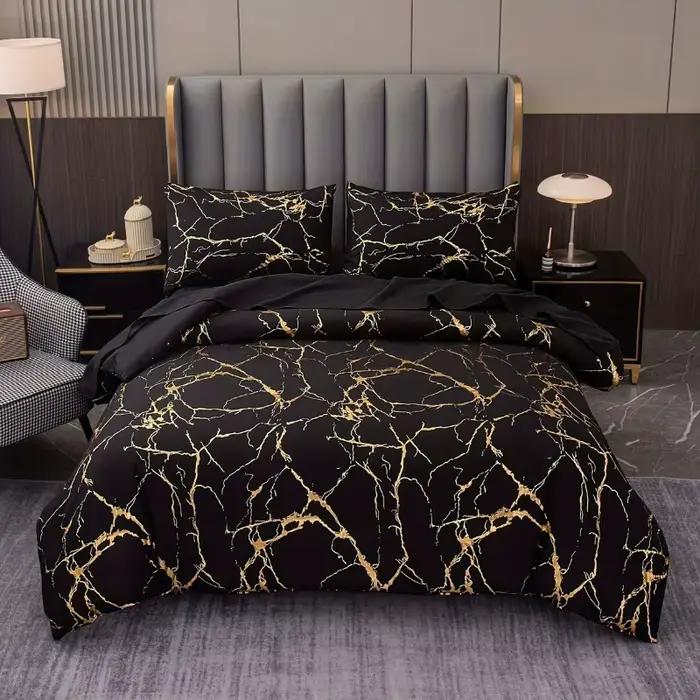 Ensemble de housse de couette Queen, 1 pièce, imprimé marbre, housse de couette de luxe en microfibr
