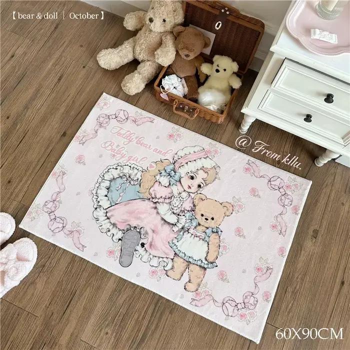 Tapis doux en cachemire de dessin animé pour fille, tapis de beurre d'ours, tapis de chevet de chamb