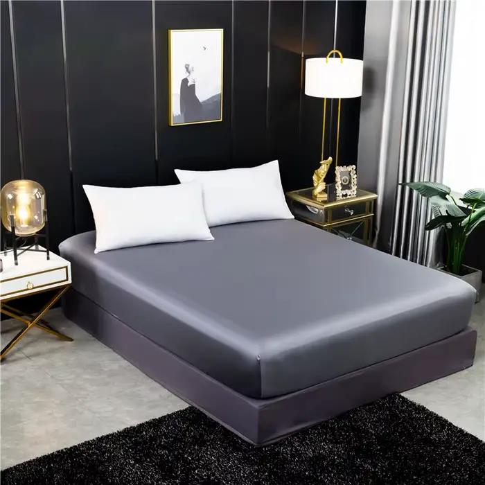 Drap-housse en soie naturelle, housse de matelas de luxe, couleur unie, Double taille Queen, bande é