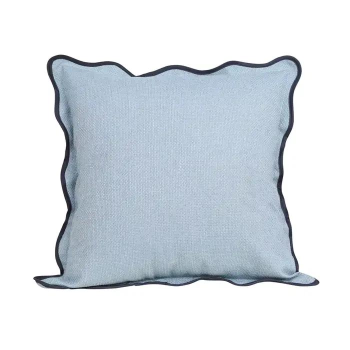 Housse de coussin bohème en lin de couleur unie, taie d'oreiller à bord ondulé pour décoration de ca