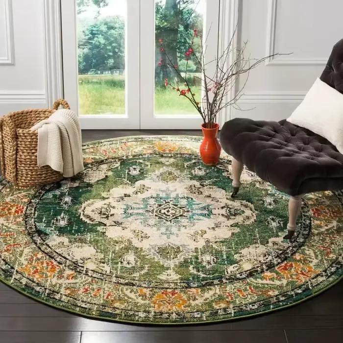 Tapis rond vintage à motif floral, tapis de sol bohème pour salon, chambre à coucher, décoration int