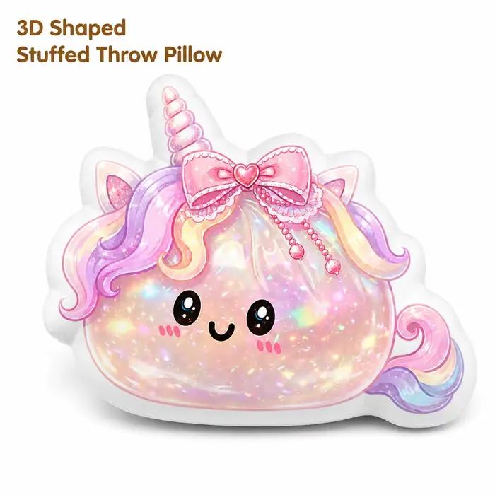 Coussin Licorne Kawaii Magique en Forme de Cœur et d'Étoile Arc-en-ciel, Oreiller Décoratif Rembourr