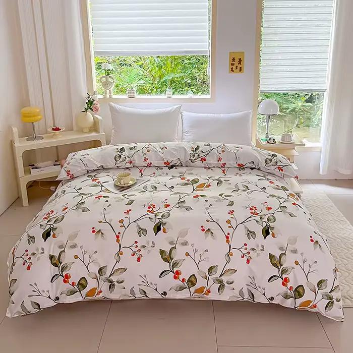 Housse de couette à imprimé Floral blanc, literie à motif de feuilles vertes et de baies rouges pour