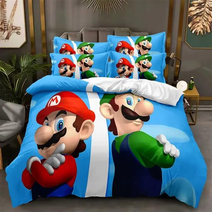 Parure de lit Super Bros, housse de couette et taie d'oreiller, décoration de chambre pour adultes, 