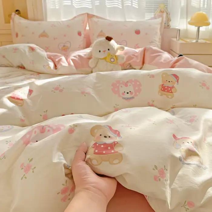 Parure de lit 100 % coton, housse de couette douce et respirante avec fermeture éclair et attaches a