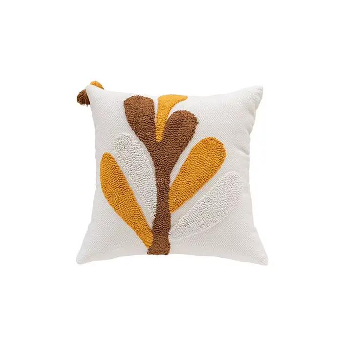 Juste de coussin nordique touffetée, housses de coussin optiques, jaune et marron, décoration de la 