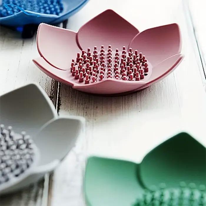 Boîte à savon de salle de bains, 1 pièce, porte-savon Design Lotus, boîte à savon en Silicone, boîte
