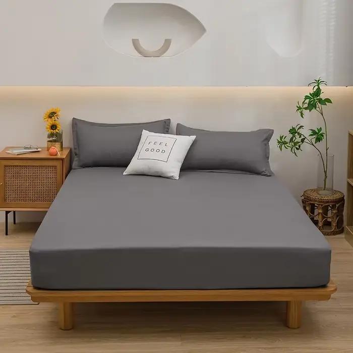 Drap-housse gris foncé uni élastique, draps de lit, linge de lit, simple, reine, roi, document solid