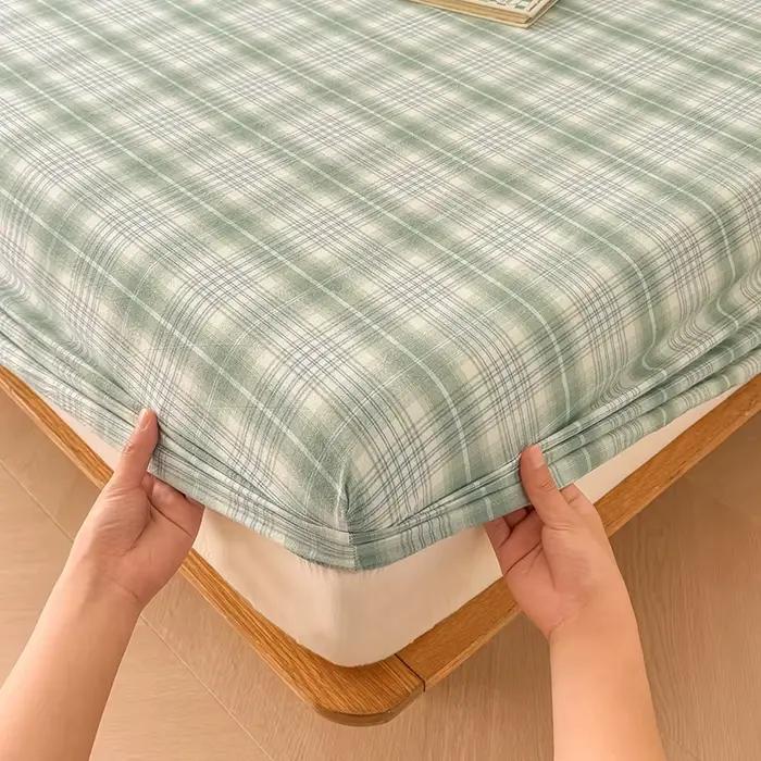 Drap-housse 100% coton à longues fibres, housse de matelas à carreaux lavable, linge de lit réglable