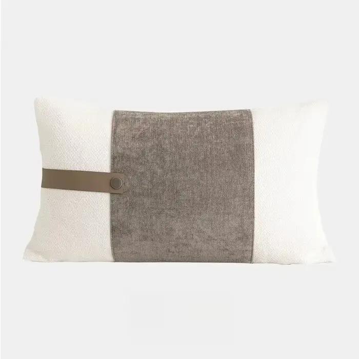 Housse de coussin de luxe design 30x50 45x45 60x60cm en lin taupe tissé avec bordure carrée pour la 