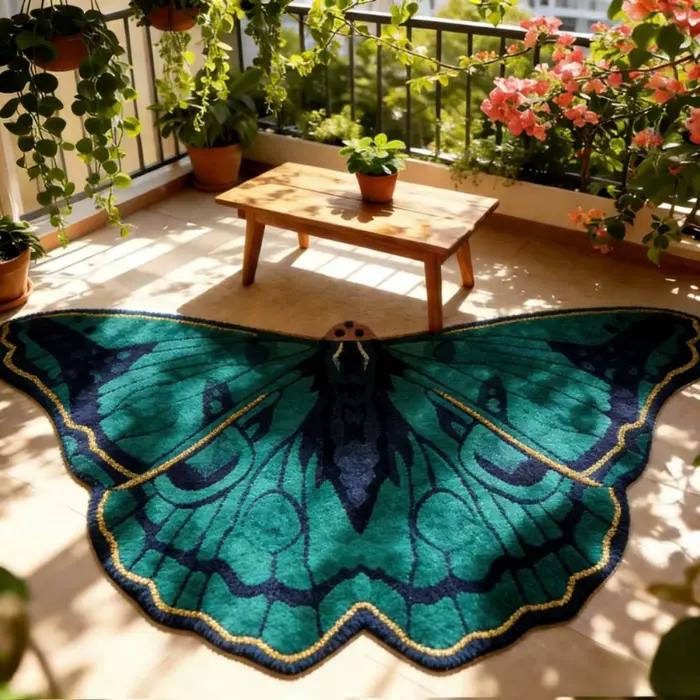 Tapis VIKAMA Vintage vert à motif papillon, antidérapant, résistant à la saleté. Tapis moelleux pour