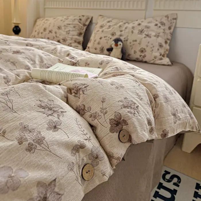Parure de lit florale en lin, ensemble de housse de couette Vintage avec taies d'oreiller, drap plat