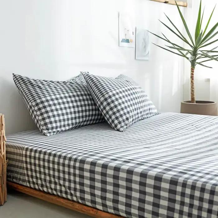 AHSNME – drap-housse à carreaux Super doux, 100% coton, Simple, noir, 90x20/120x20/180x cm, été