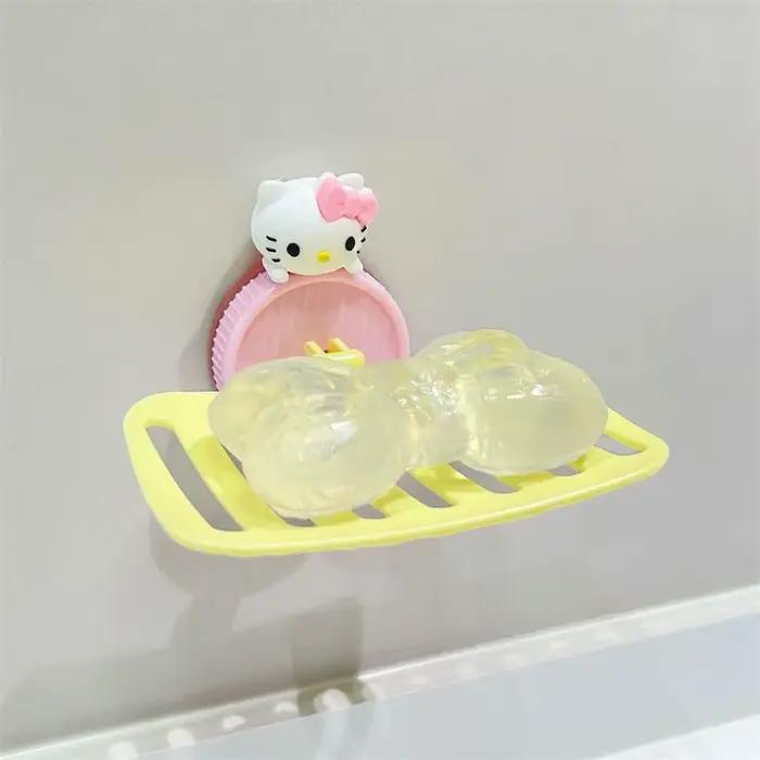 Porte-savon auto-adhésif Hello Kitty Kuromi, porte-savon mural avec drainage, porte-savon simple pou